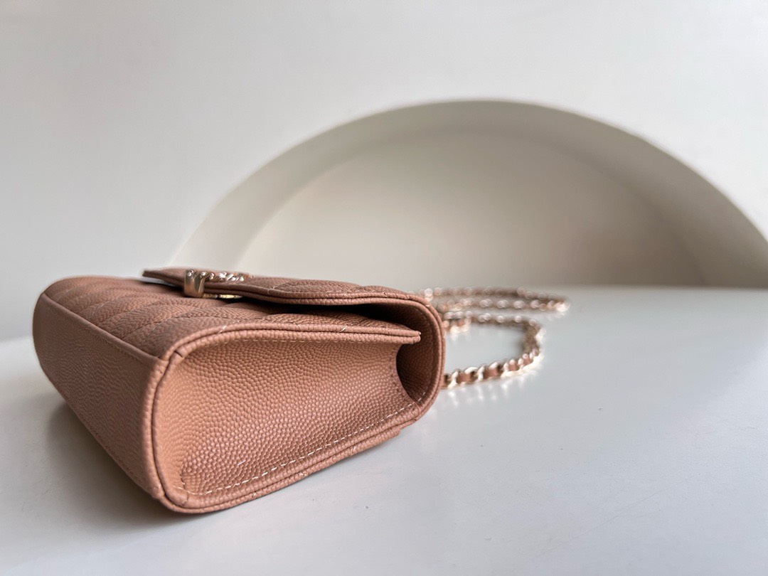 Bagsaaa Ch**el Top Handle Brown Caviar Bag - 18x10x4.5cm