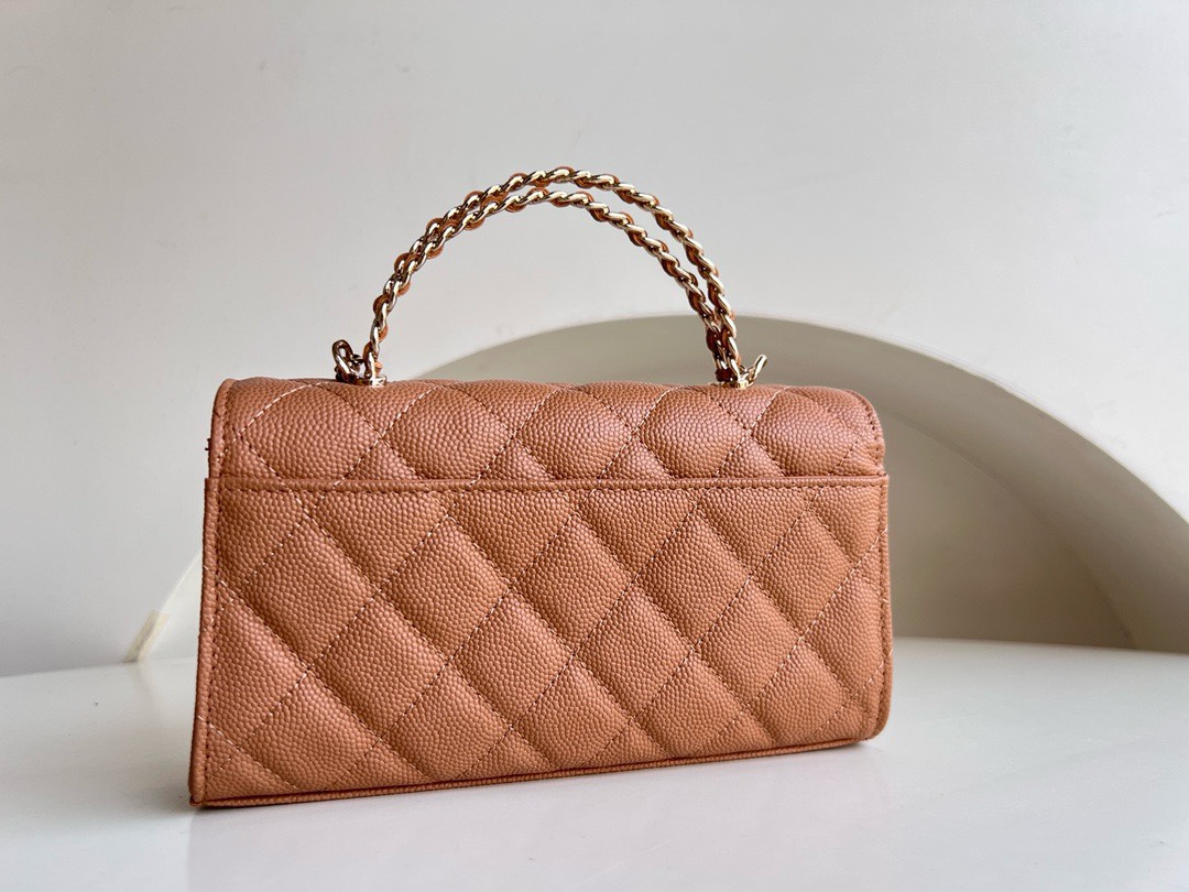 Bagsaaa Ch**el Top Handle Brown Caviar Bag - 18x10x4.5cm