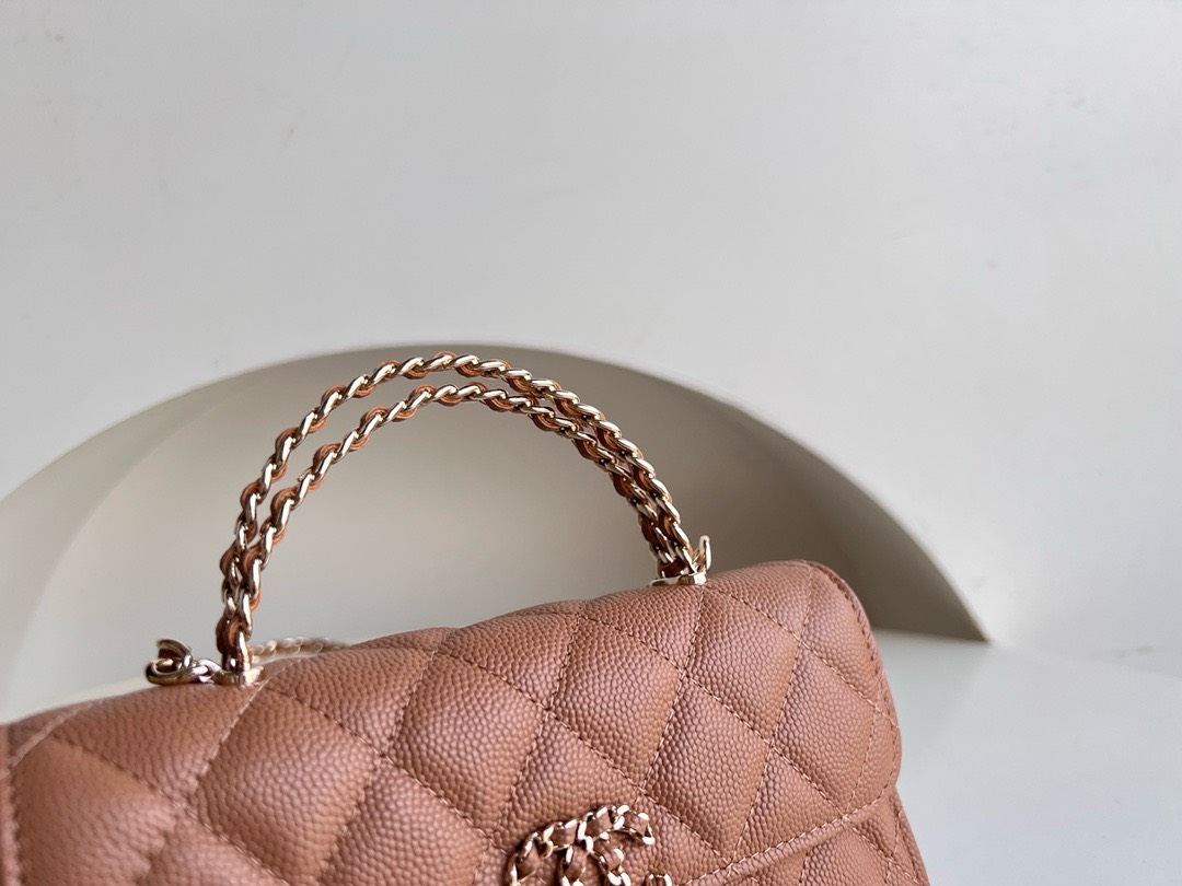 Bagsaaa Ch**el Top Handle Brown Caviar Bag - 18x10x4.5cm
