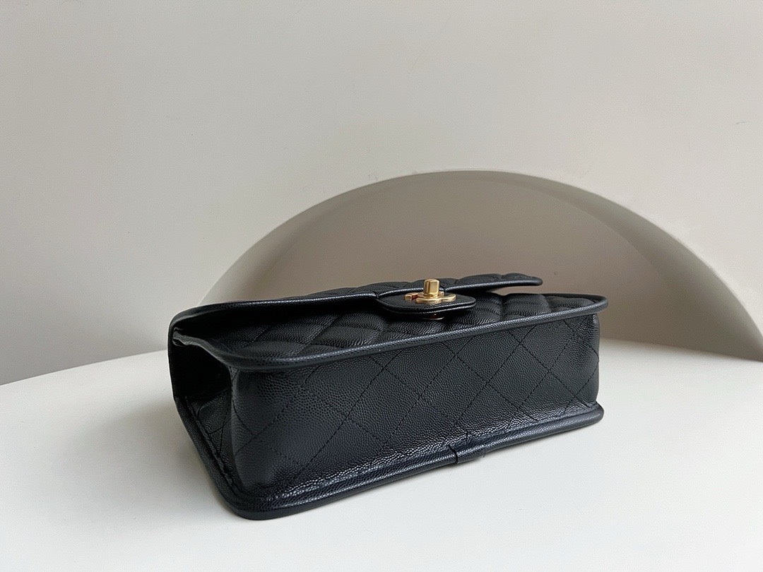Bagsaaa Ch**el School Memory Top Handle Flap Bag Black Caviar - 25x21.5x7cm