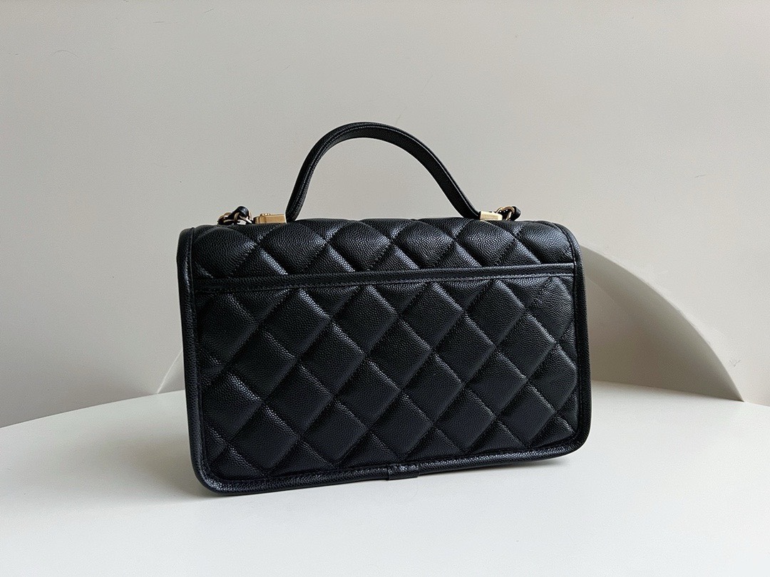 Bagsaaa Ch**el School Memory Top Handle Flap Bag Black Caviar - 25x21.5x7cm