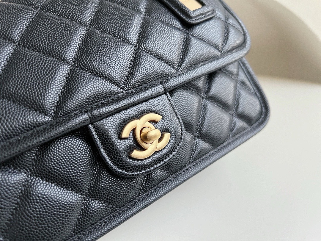 Bagsaaa Ch**el School Memory Top Handle Flap Bag Black Caviar - 25x21.5x7cm