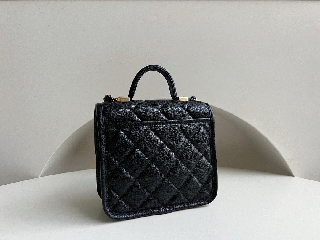 Bagsaaa Ch**el Mini School Memory Top Handle Flap Bag Black Caviar - 17x20.5x6cm