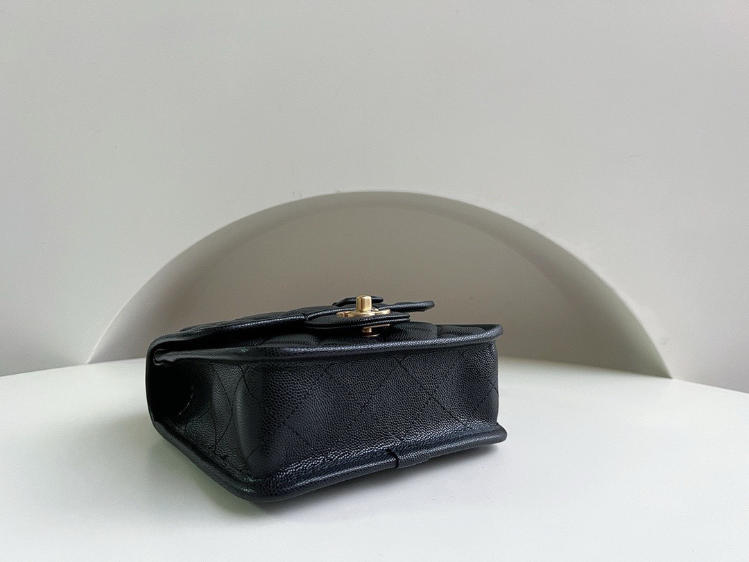 Bagsaaa Ch**el Mini School Memory Top Handle Flap Bag Black Caviar - 17x20.5x6cm