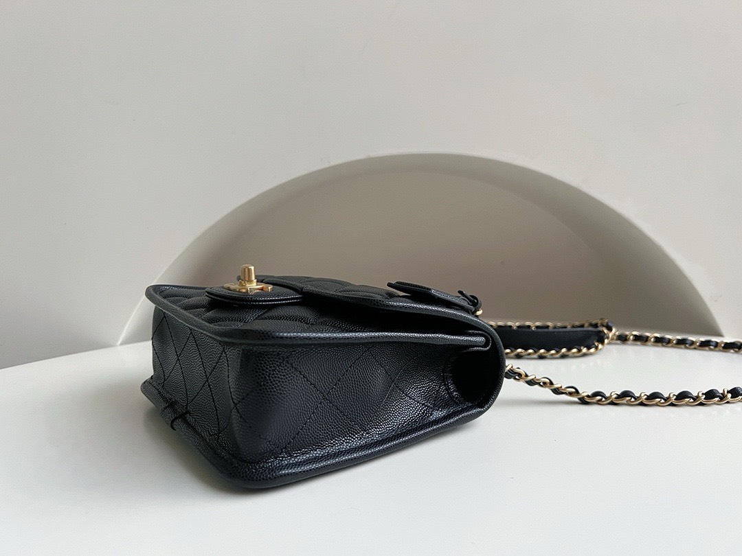 Bagsaaa Ch**el Mini School Memory Top Handle Flap Bag Black Caviar - 17x20.5x6cm