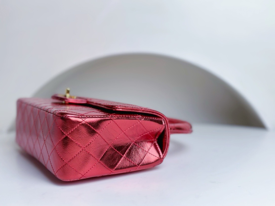 Bagsaaa Ch**el Vintage Red Leather Top handle Flap Bag - 25cm