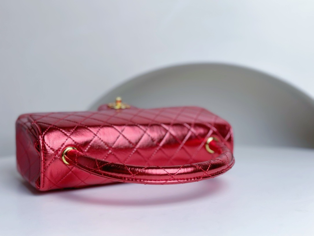 Bagsaaa Ch**el Vintage Red Leather Top handle Flap Bag - 25cm