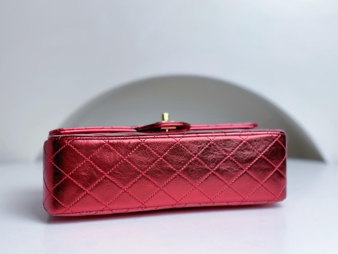 Bagsaaa Ch**el Vintage Red Leather Top handle Flap Bag - 25cm