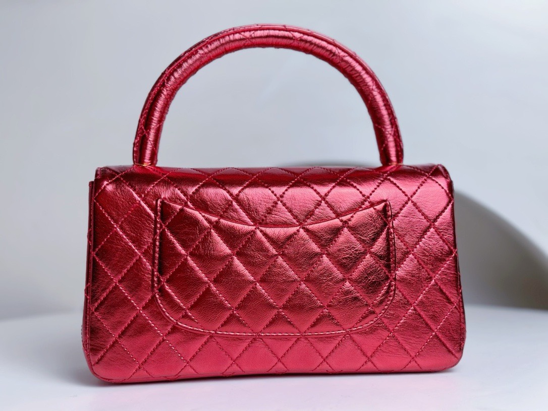 Bagsaaa Ch**el Vintage Red Leather Top handle Flap Bag - 25cm
