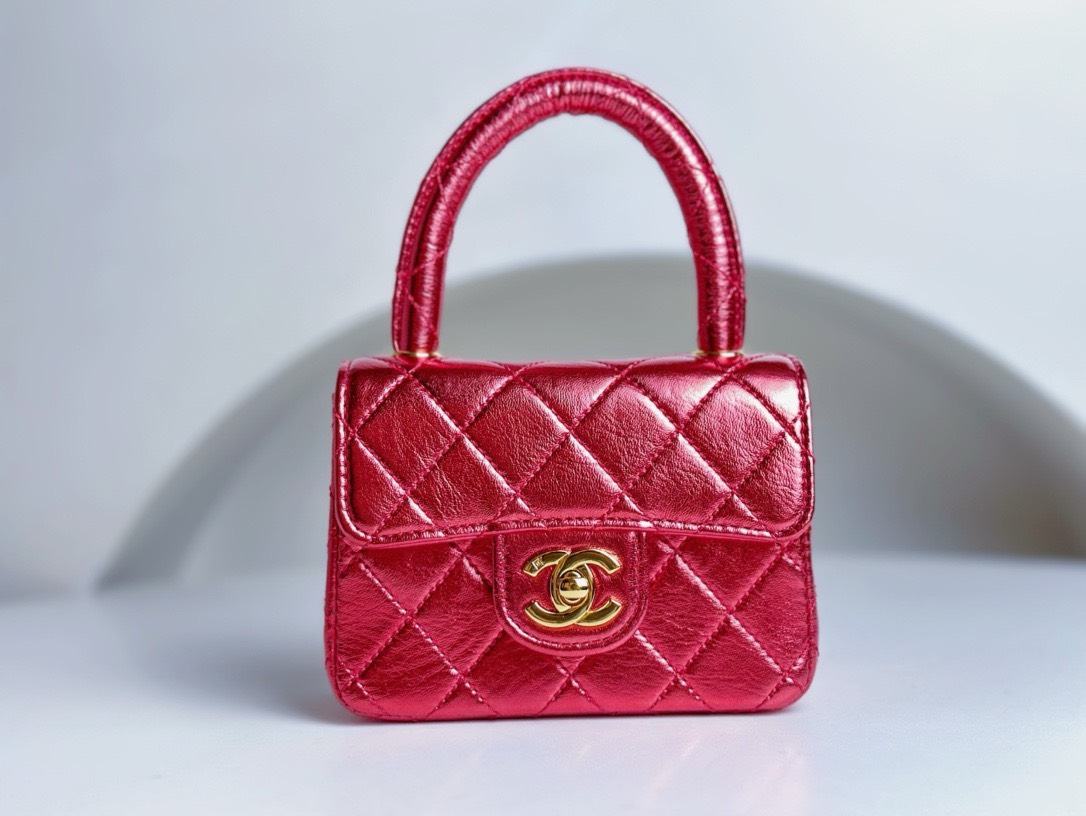 Bagsaaa Ch**el Vintage Red Leather Top handle Flap Bag - 18cm