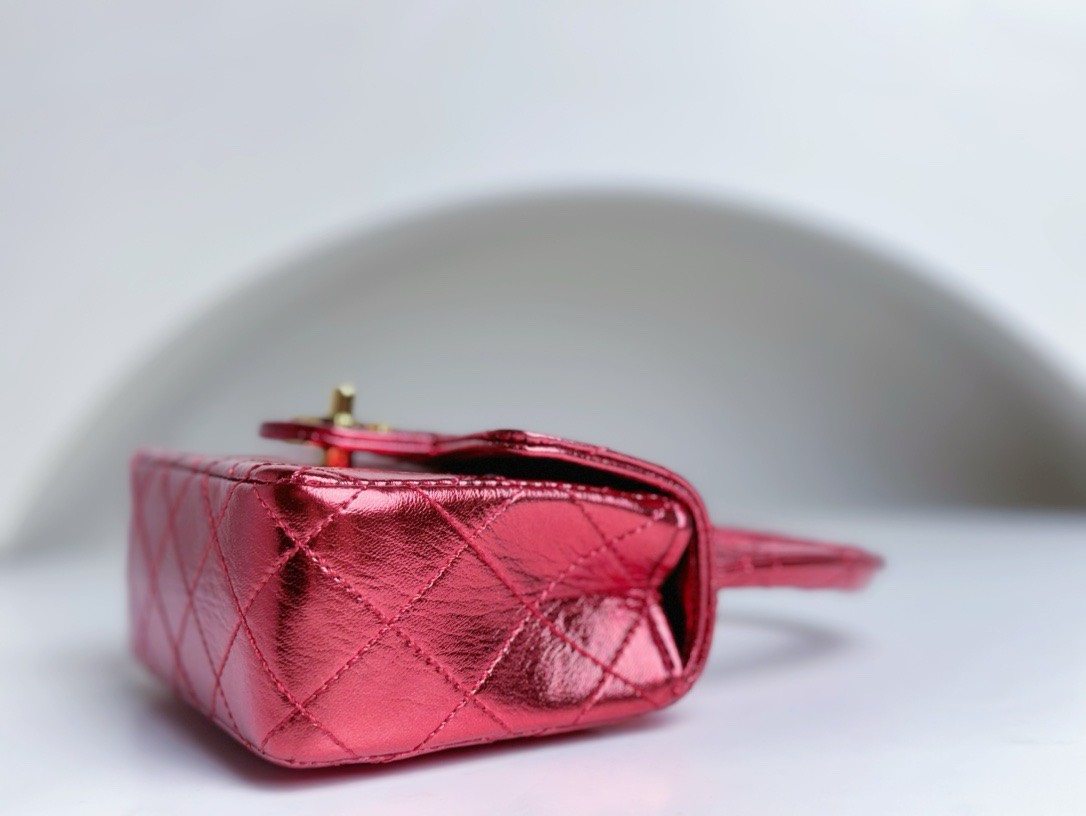 Bagsaaa Ch**el Vintage Red Leather Top handle Flap Bag - 18cm