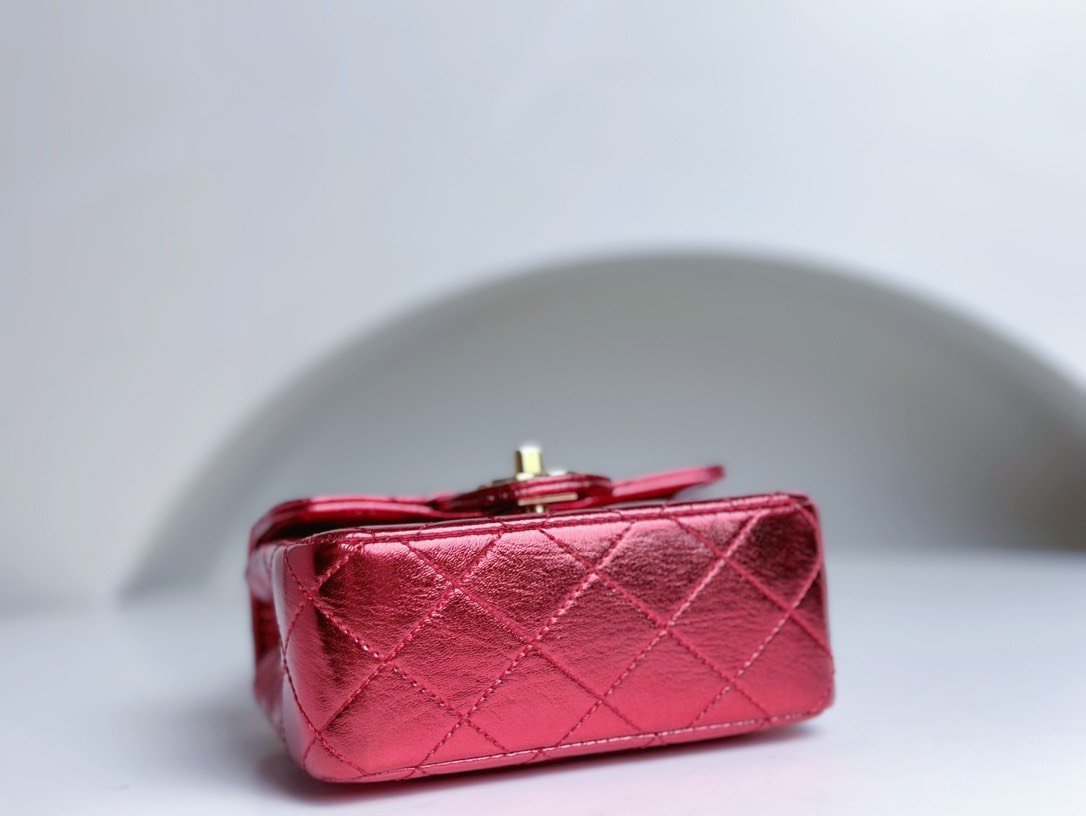 Bagsaaa Ch**el Vintage Red Leather Top handle Flap Bag - 18cm