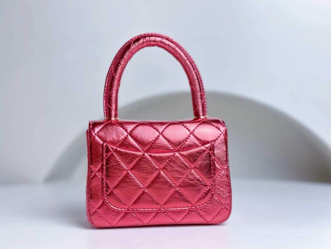 Bagsaaa Ch**el Vintage Red Leather Top handle Flap Bag - 18cm
