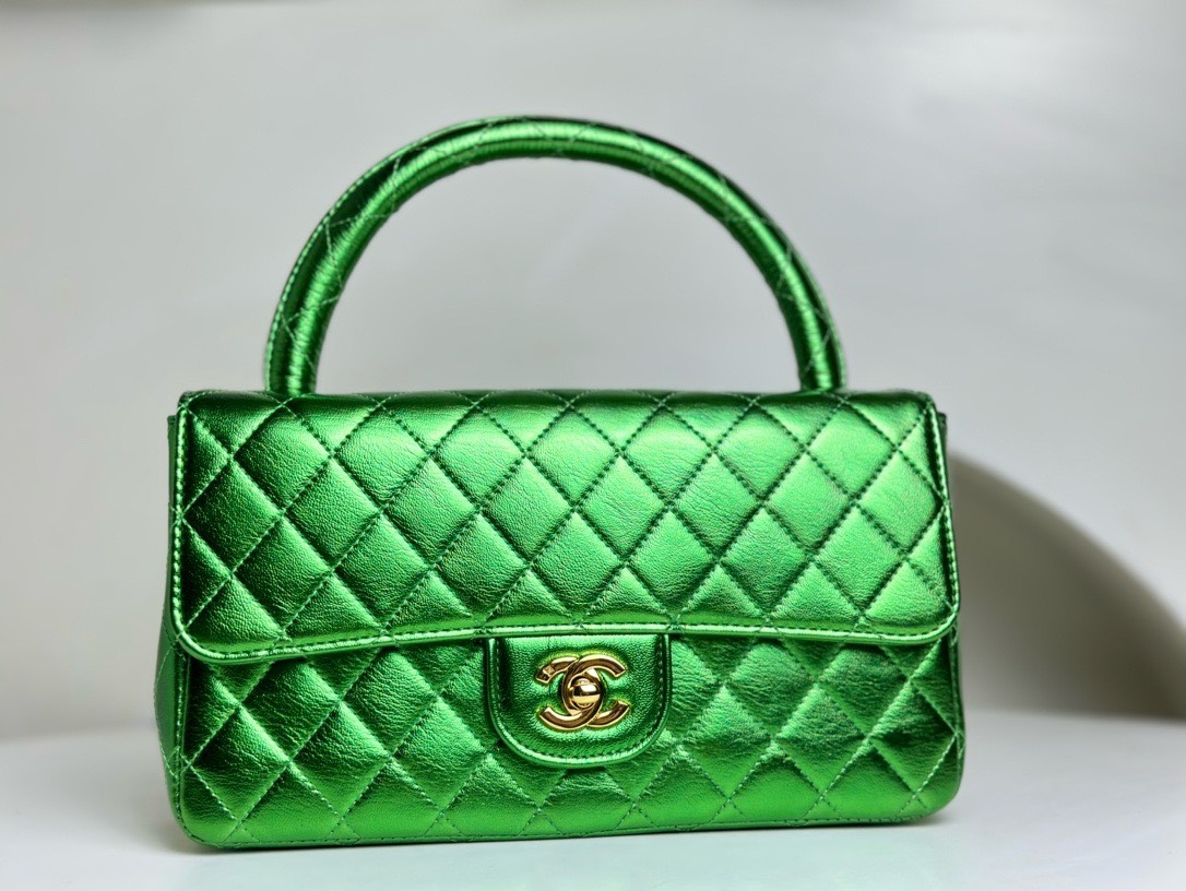 Bagsaaa Ch**el Vintage Green Leather Top handle Flap Bag - 25cm