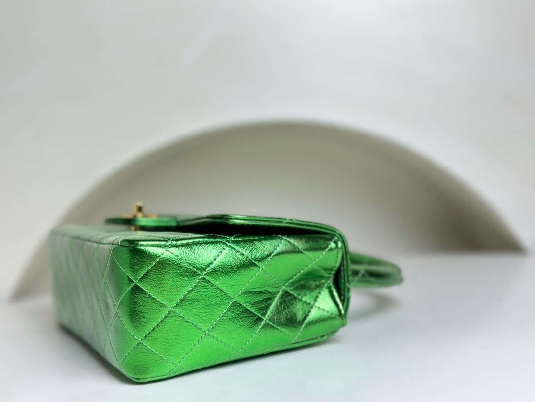 Bagsaaa Ch**el Vintage Green Leather Top handle Flap Bag - 25cm