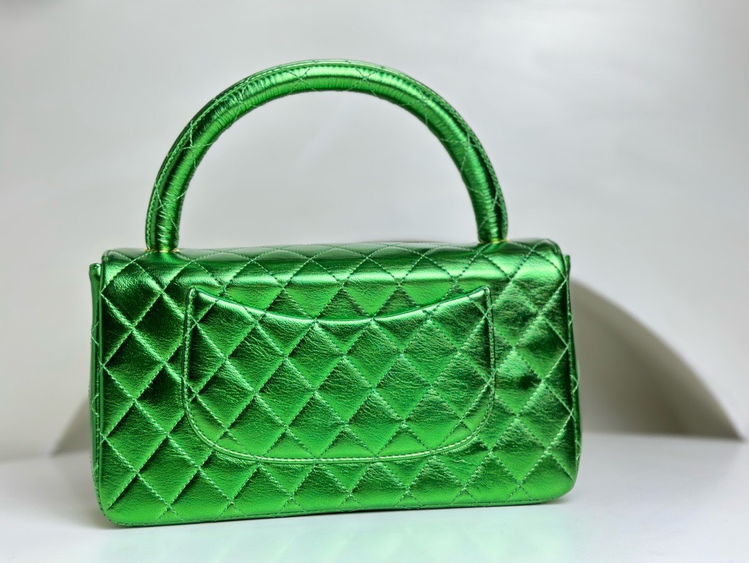 Bagsaaa Ch**el Vintage Green Leather Top handle Flap Bag - 25cm