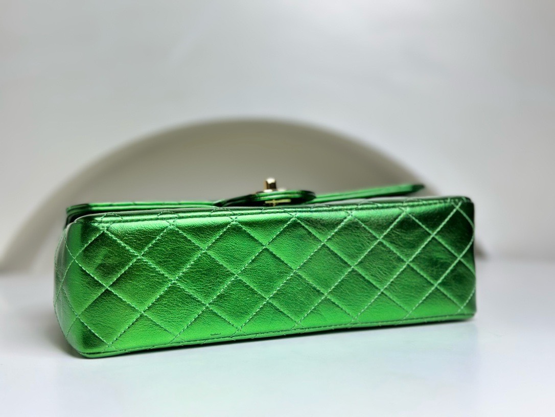Bagsaaa Ch**el Vintage Green Leather Top handle Flap Bag - 25cm