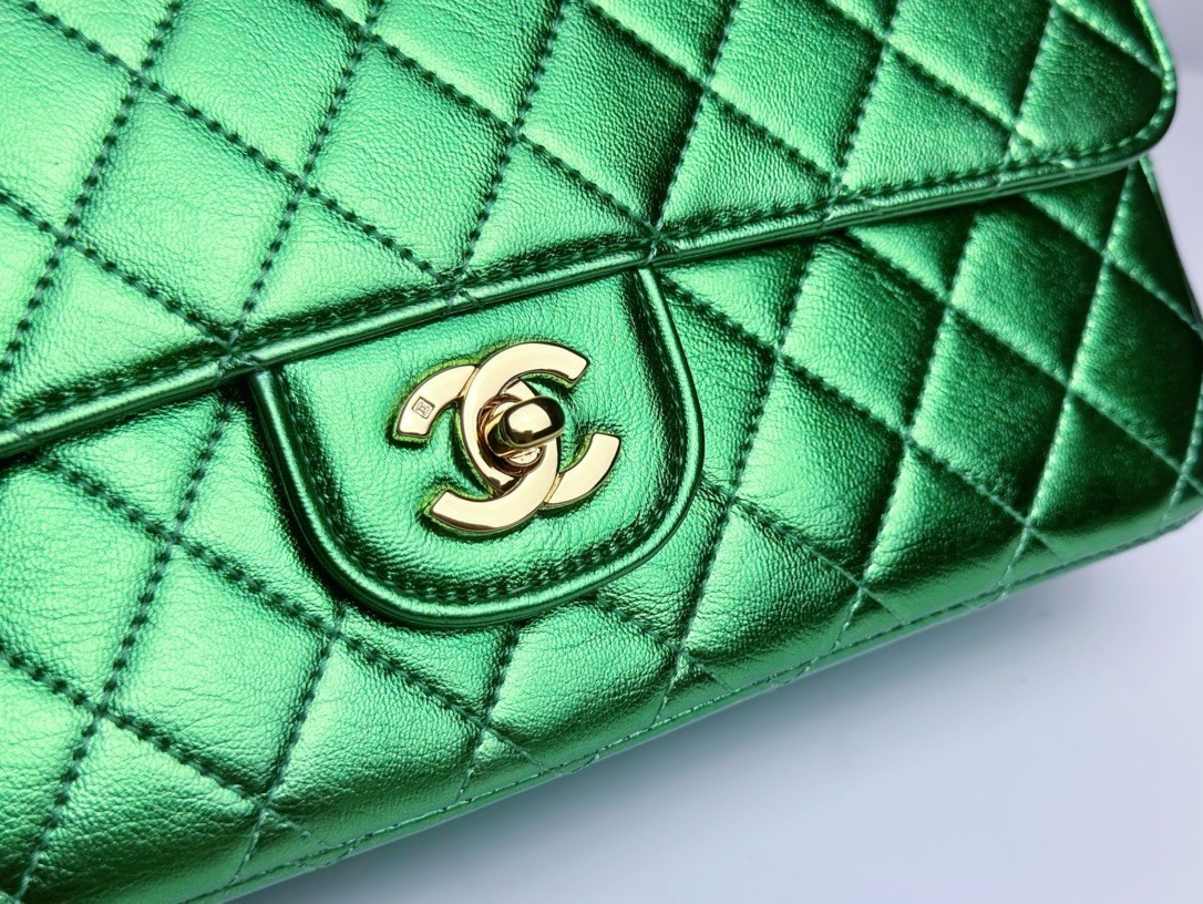 Bagsaaa Ch**el Vintage Green Leather Top handle Flap Bag - 25cm