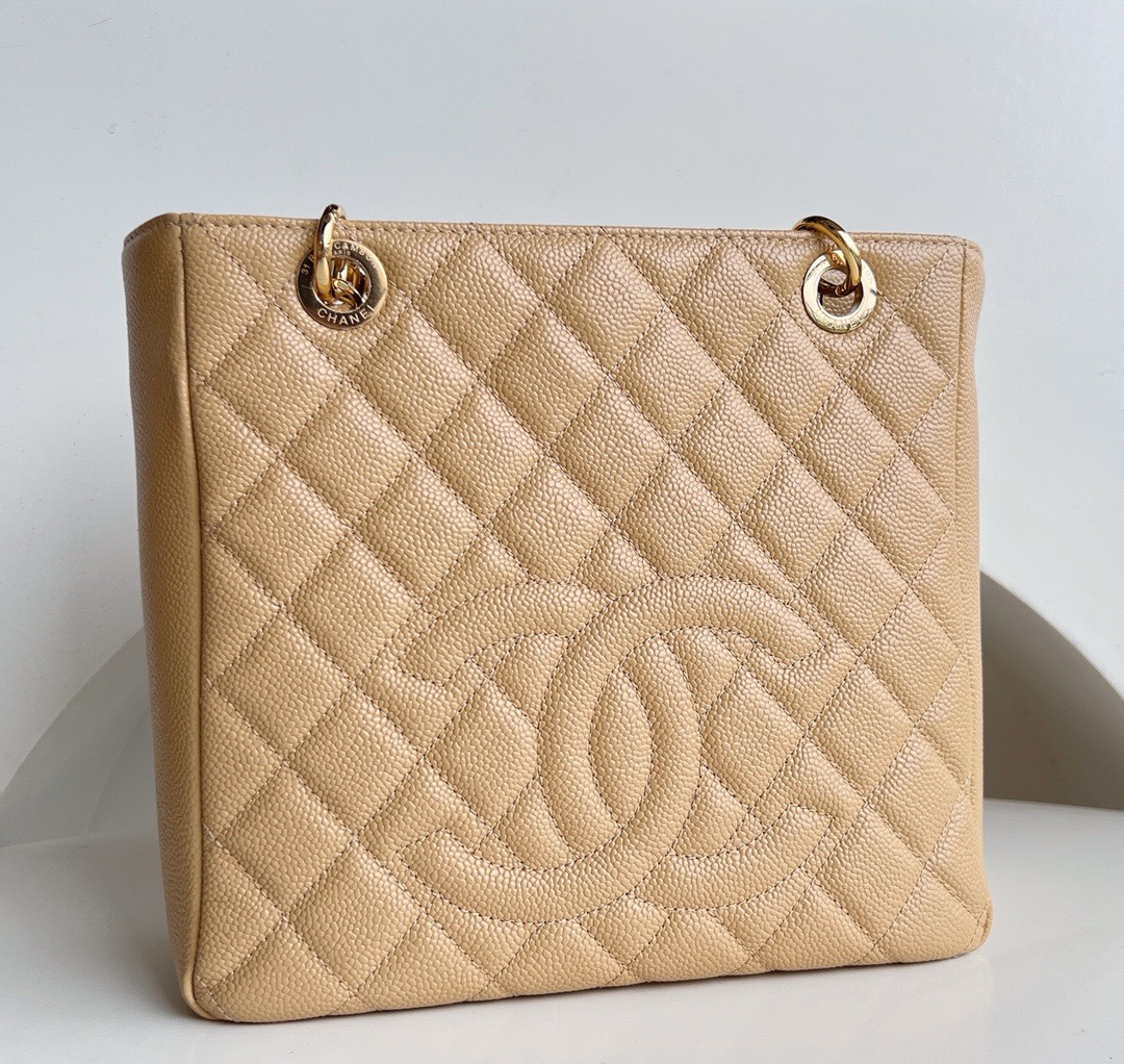 Bagsaaa Ch**el Shopping Tote Caviar Leather In Beige - 24x25.5cm
