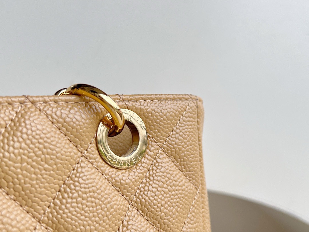 Bagsaaa Ch**el Shopping Tote Caviar Leather In Beige - 24x25.5cm