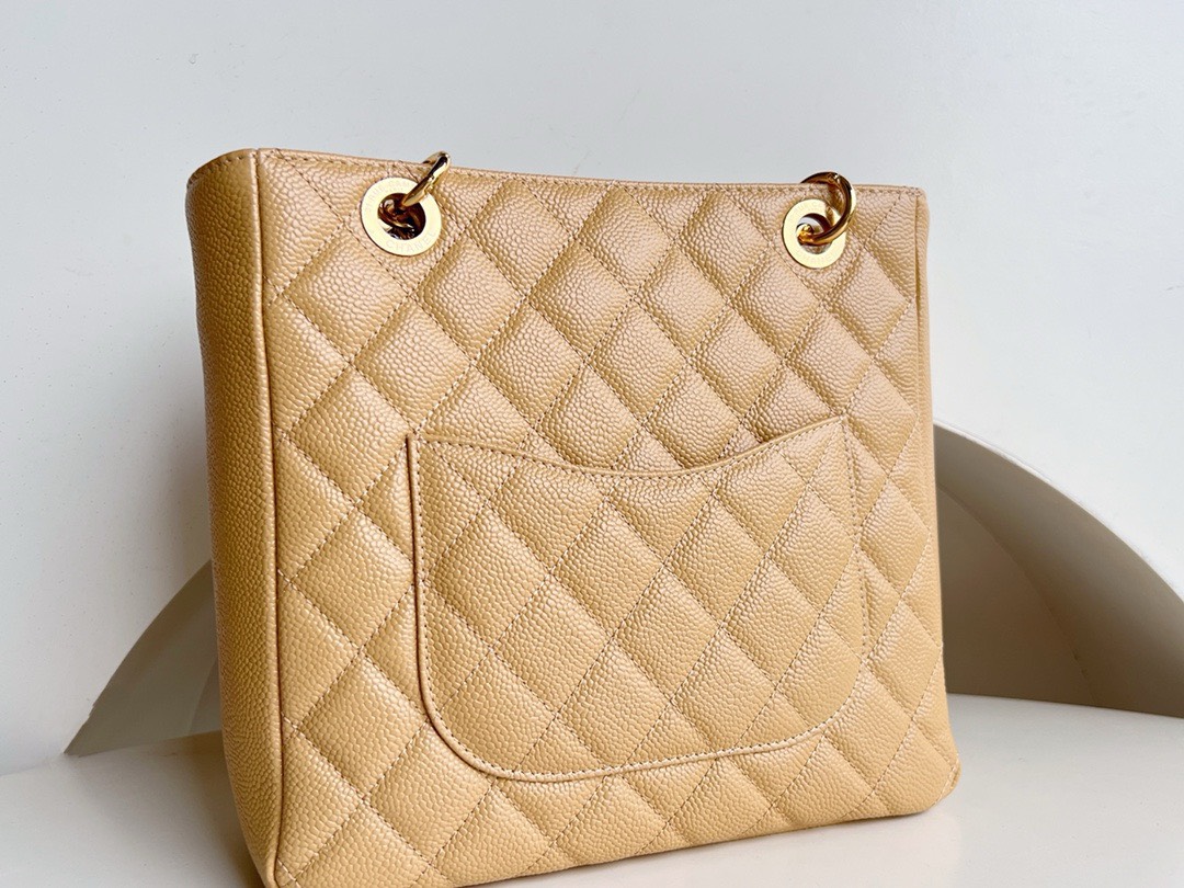 Bagsaaa Ch**el Shopping Tote Caviar Leather In Beige - 24x25.5cm
