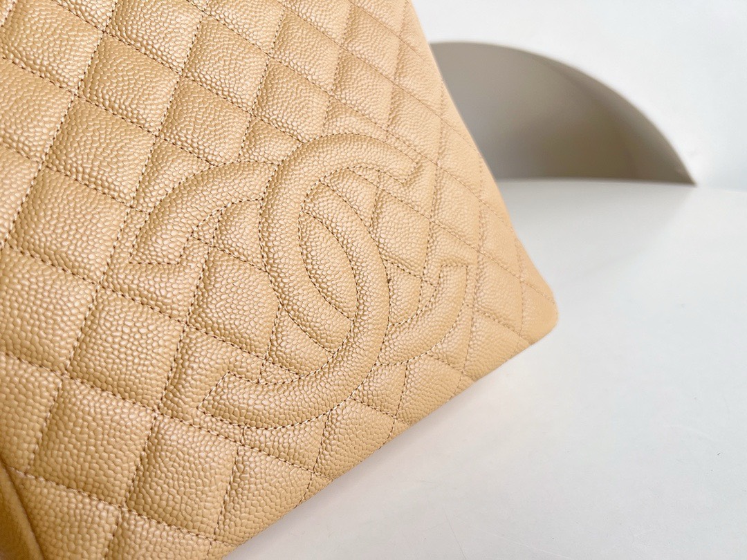 Bagsaaa Ch**el Shopping Tote Caviar Leather In Beige - 24x25.5cm