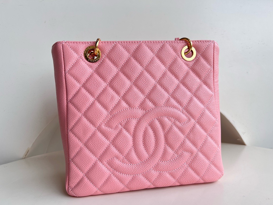 Bagsaaa Ch**el Shopping Tote Caviar Leather In Pink - 24x25.5cm