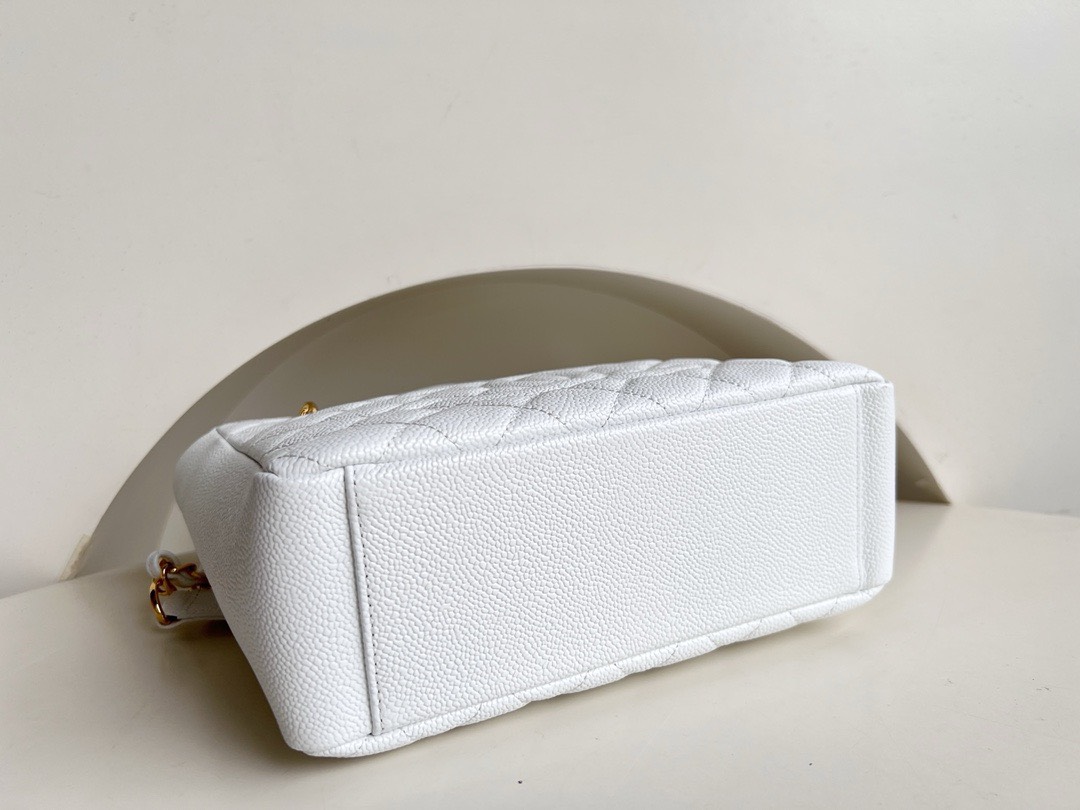 Bagsaaa Ch**el Shopping Tote Caviar Leather In White - 24x25.5cm