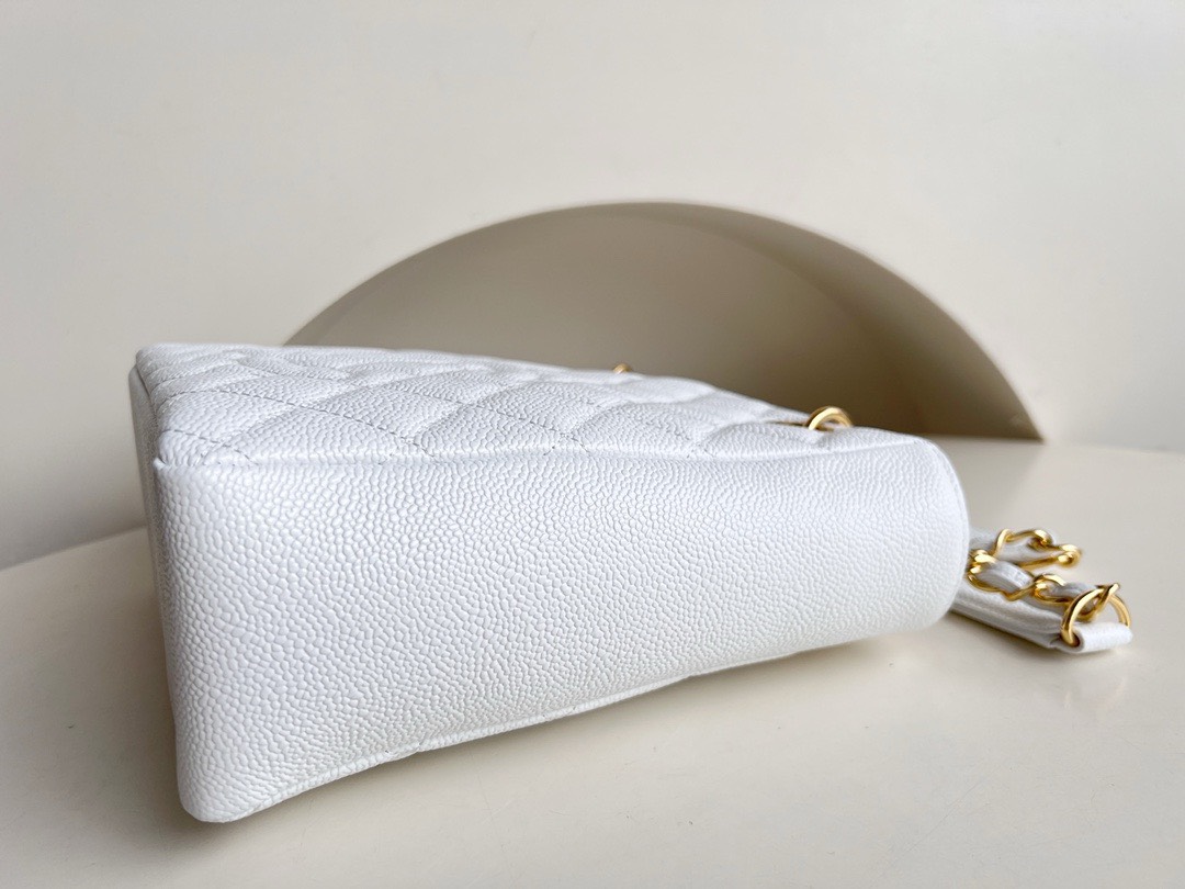 Bagsaaa Ch**el Shopping Tote Caviar Leather In White - 24x25.5cm