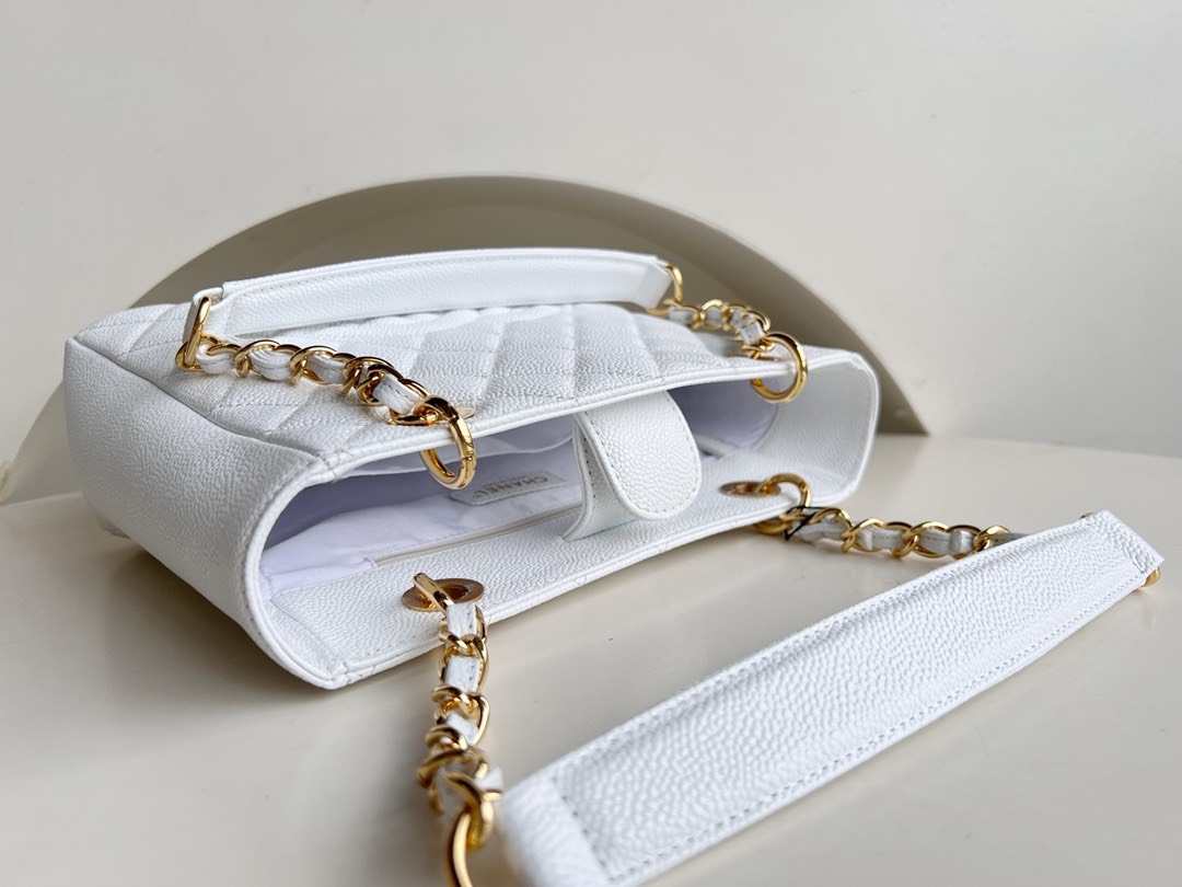 Bagsaaa Ch**el Shopping Tote Caviar Leather In White - 24x25.5cm