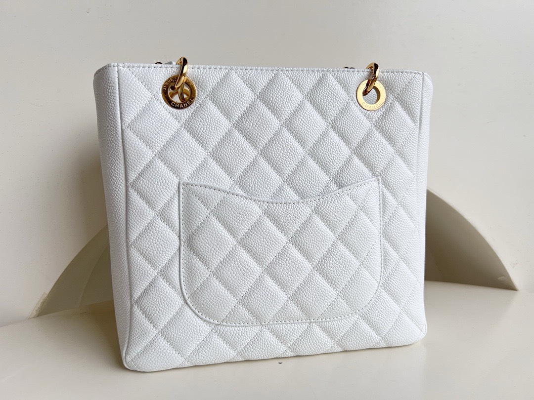 Bagsaaa Ch**el Shopping Tote Caviar Leather In White - 24x25.5cm