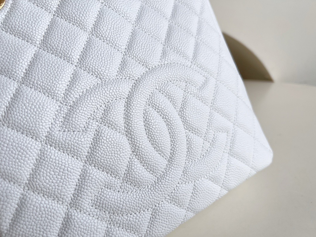 Bagsaaa Ch**el Shopping Tote Caviar Leather In White - 24x25.5cm