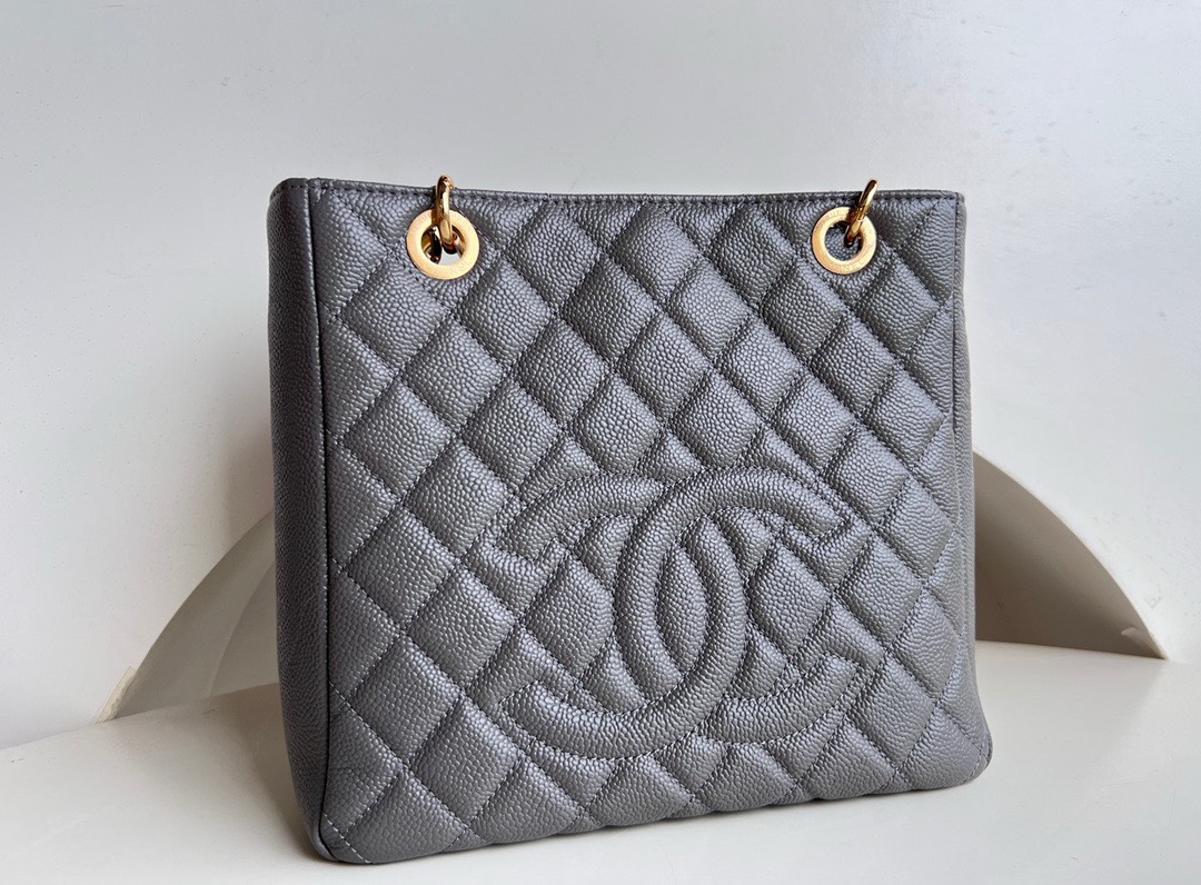 Bagsaaa Ch**el Shopping Tote Caviar Leather In Grey - 24x25.5cm