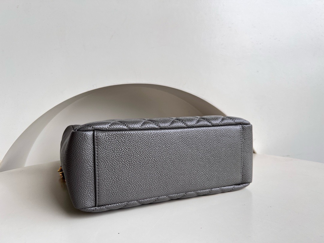 Bagsaaa Ch**el Shopping Tote Caviar Leather In Grey - 24x25.5cm