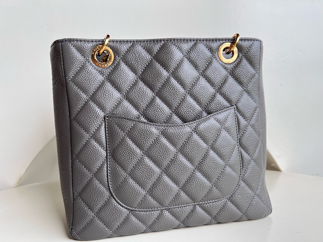 Bagsaaa Ch**el Shopping Tote Caviar Leather In Grey - 24x25.5cm