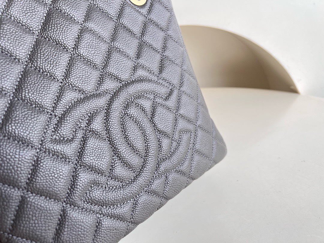 Bagsaaa Ch**el Shopping Tote Caviar Leather In Grey - 24x25.5cm