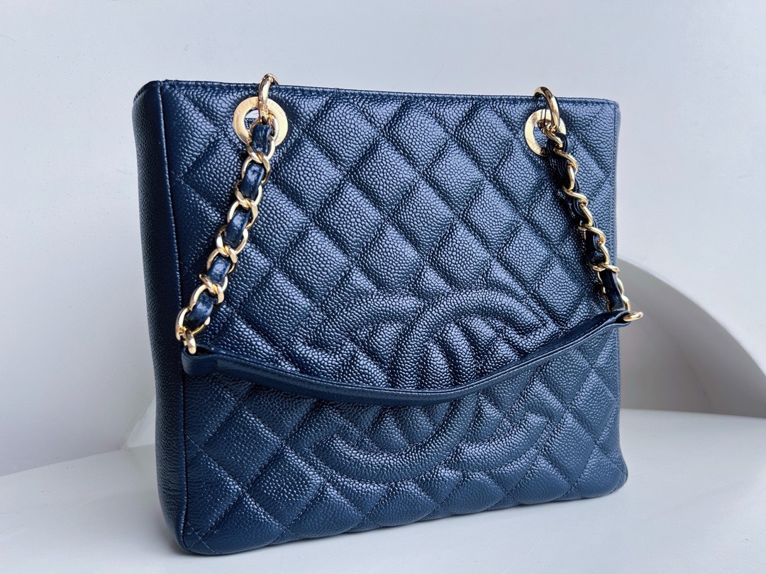 Bagsaaa Ch**el Shopping Tote Caviar Leather In Blue - 24x25.5cm