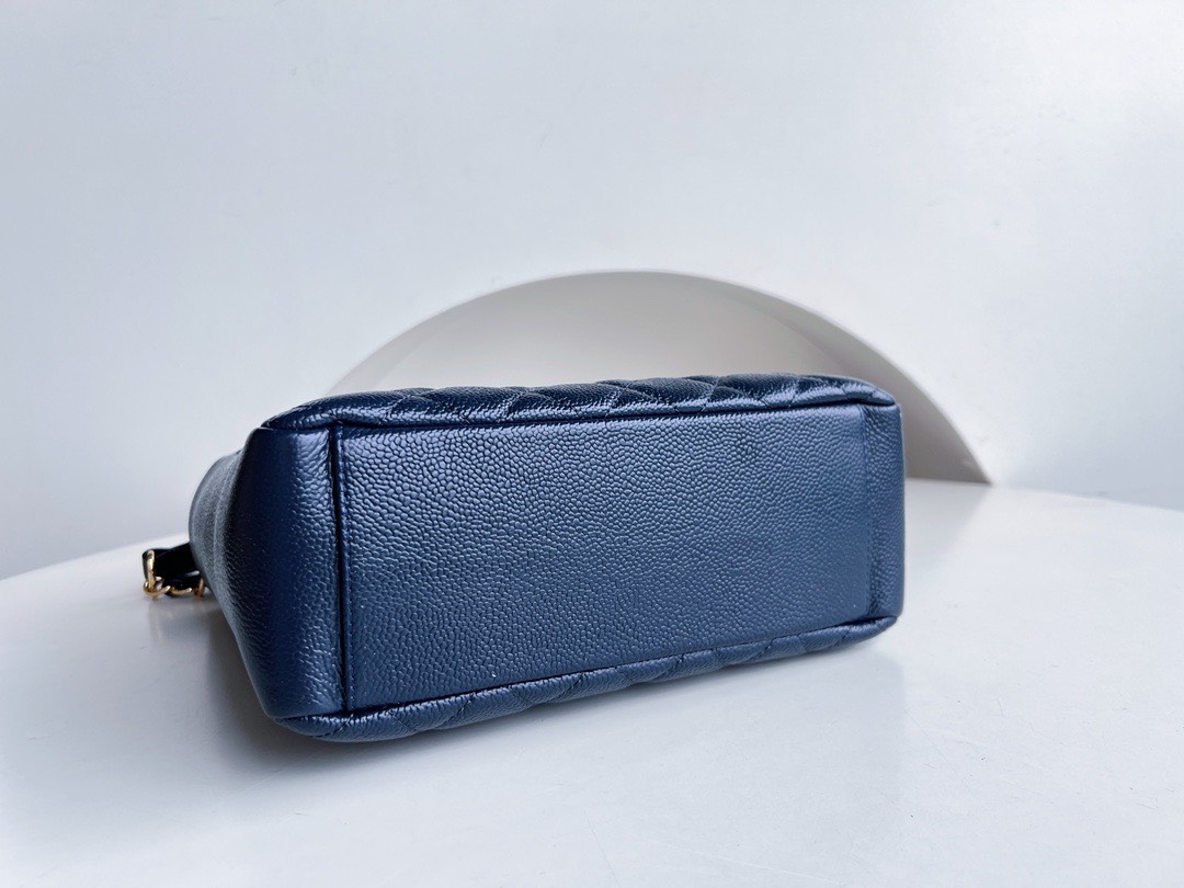 Bagsaaa Ch**el Shopping Tote Caviar Leather In Blue - 24x25.5cm