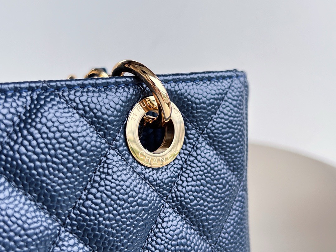 Bagsaaa Ch**el Shopping Tote Caviar Leather In Blue - 24x25.5cm