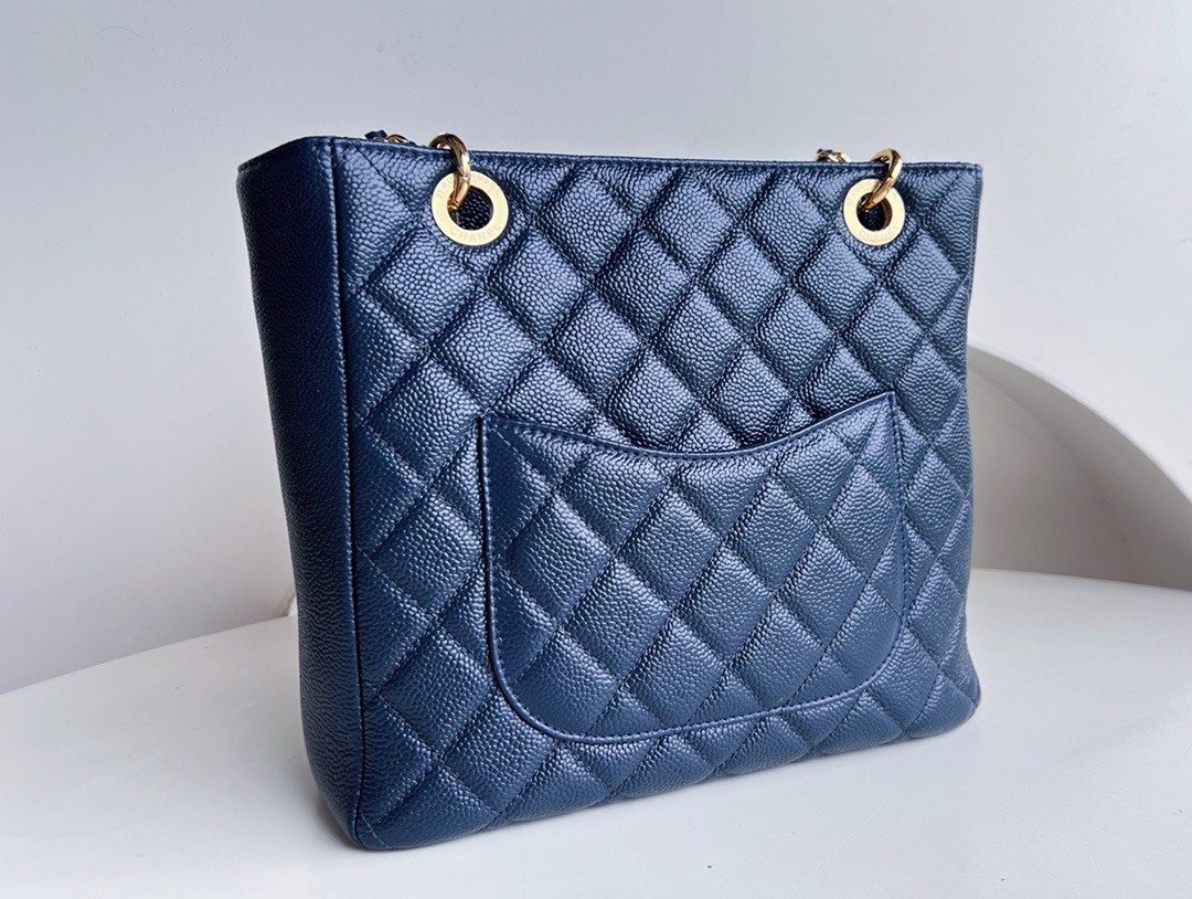 Bagsaaa Ch**el Shopping Tote Caviar Leather In Blue - 24x25.5cm