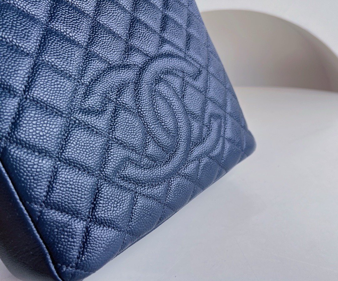 Bagsaaa Ch**el Shopping Tote Caviar Leather In Blue - 24x25.5cm