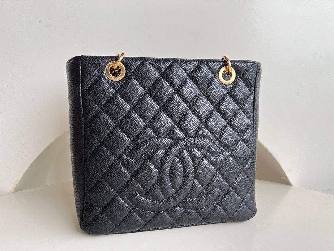 Bagsaaa Ch**el Shopping Tote Caviar Leather In Black - 24x25.5cm