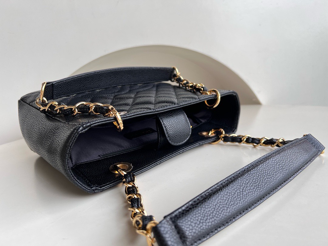 Bagsaaa Ch**el Shopping Tote Caviar Leather In Black - 24x25.5cm