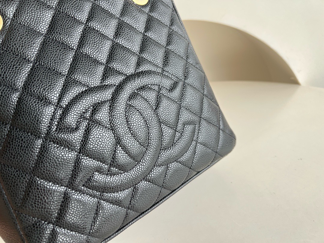 Bagsaaa Ch**el Shopping Tote Caviar Leather In Black - 24x25.5cm