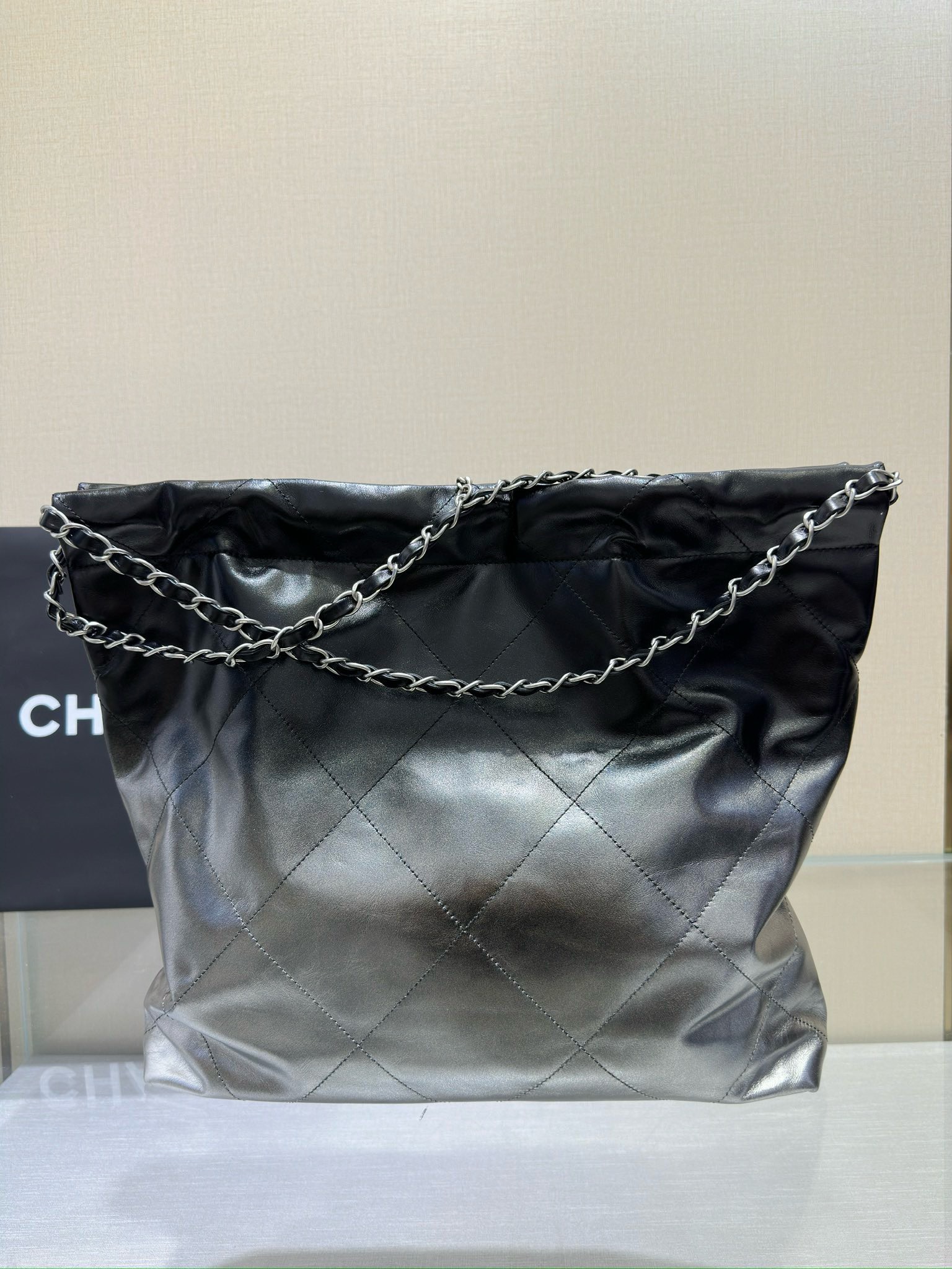 Bagsaaa Ch**el 22 tote bag black and silver - 39x42x8cm