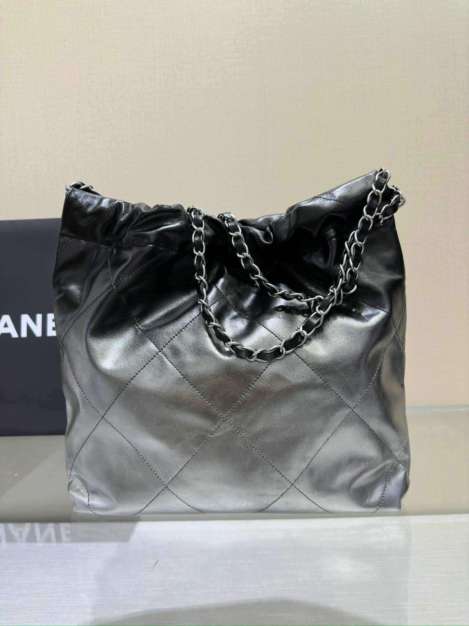 Bagsaaa Ch**el 22 tote bag black and silver - 35x37x7cm
