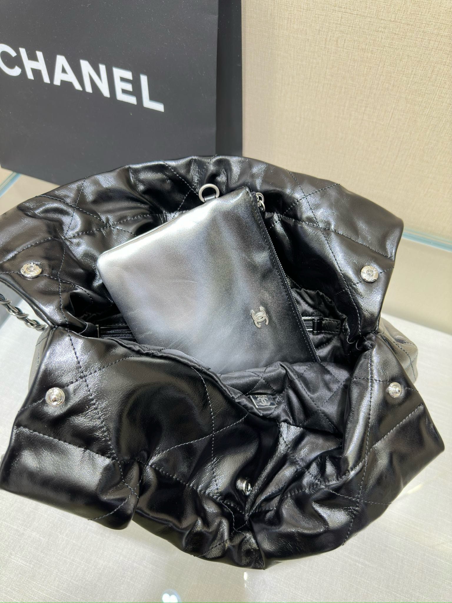 Bagsaaa Ch**el 22 tote bag black and silver - 35x37x7cm