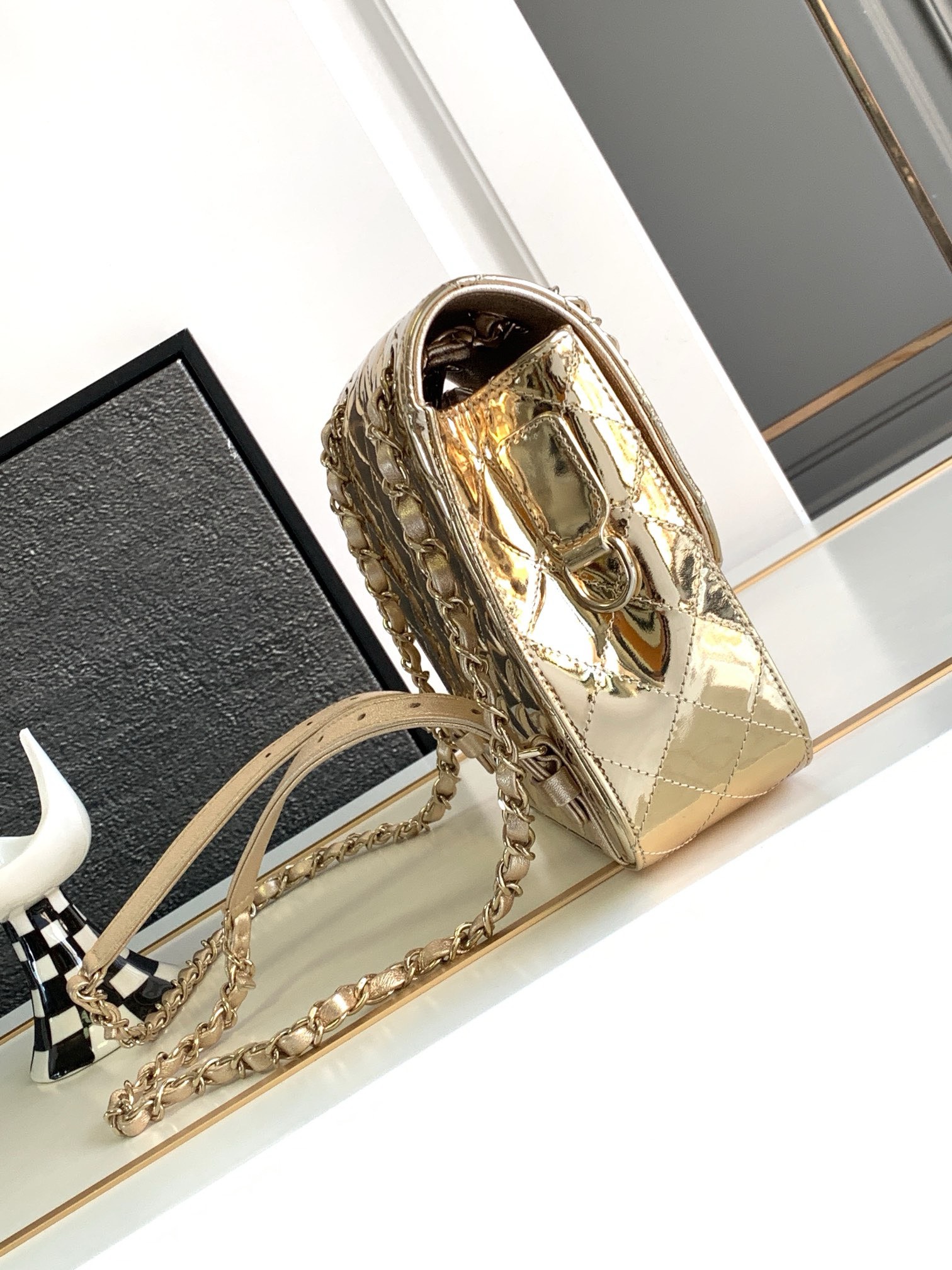 Bagsaaa Ch**el 24C Hollywood gold mirror calfskin leather backpack