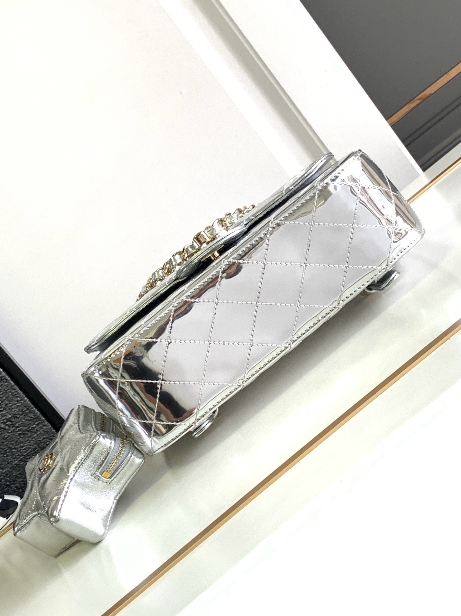 Bagsaaa Ch**el 24C Hollywood silver mirror calfskin leather backpack