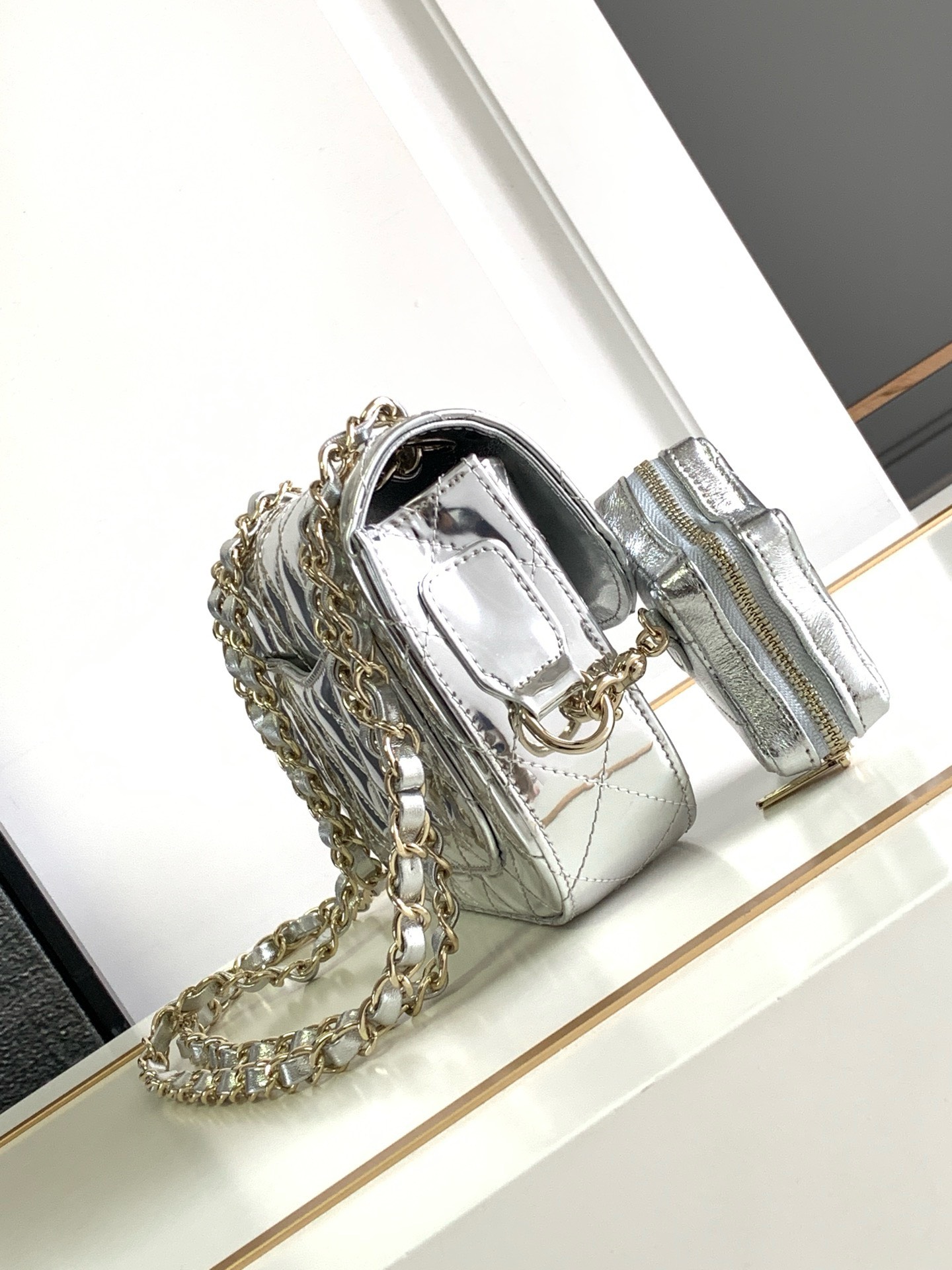 Bagsaaa Ch**el 24C Hollywood gold mirror calfskin leather flap bag